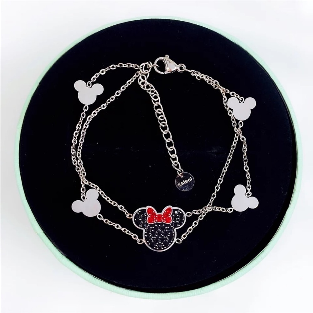 MINNIE MOUSE 925 SILVER Plated Stainless Steel Layered Bracelet